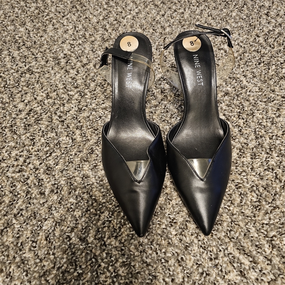 Nine West Black Pointed Slingback Heels with Metallic Accent